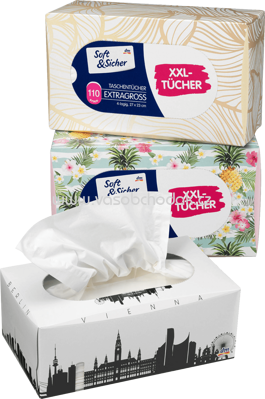 Soft&Sicher Taschentücher-Box mit extra großen Taschentüchern, 110 St