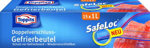 Toppits Doppelverschluss Gefrierbeutel mit Safeloc, 1l, 15 St