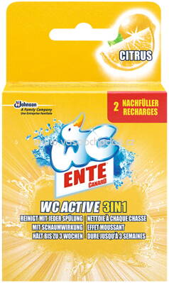 WC-Ente Duftstein WC Active 3in1 Citrus Nachfüller, 2x40g, 80g