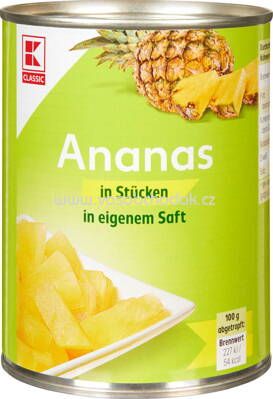 K-Classic Ananas in Stücken in eigenem Saft, 580 ml