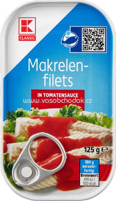 K-Classic Makrelenfilets in Tomaten Sauce, 125g