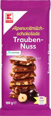 K-Classic Alpenvollmilch Schokolade Trauben Nuss, 100g