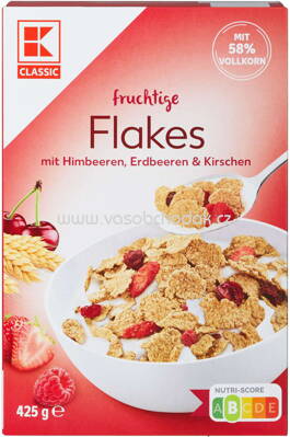 K-Classic Fruchtige Flakes mit Himbeeren, Erdbeeren & Kirschen, 425g