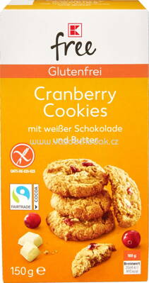 K-Free Glutenfrei Cranberry Cookies mit weißer Schokolade und Butter, 150g