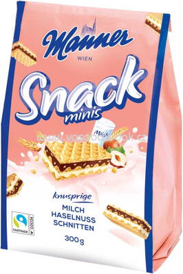 Manner Snack Minis Milch Haselnuss Schnitten, 300g