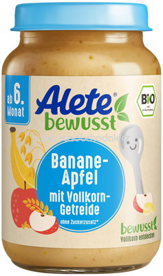 Alete Banane Apfel mit Vollkorn Getreide, ab 6. Monat, 190g