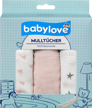 Babylove Mulltücher Herzen Rosa, 3 St