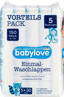 Babylove Einmal Waschlappen, 5x30 St, 150 St