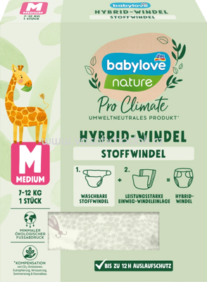 Babylove Stoffwindel nature Pro Climate Hybrid, Motiv Käfer, Gr. M (7-12 kg), 1 St