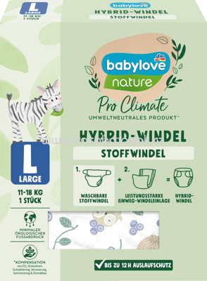 Babylove Stoffwindel nature Pro Climate Hybrid, Motiv Waldtiere, Gr. L (11-18 kg), 1 St