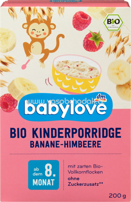 Babylove Bio Kinderporridge Banane & Himbeere, ab dem 8. Monat, 200g