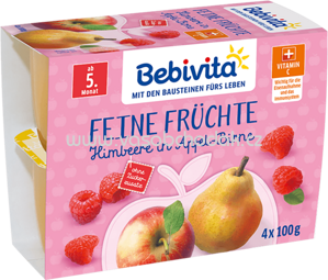 Bebivita Feine Früchte Himbeere in Apfel-Birne, ab 5. Monat, 4x100g, 400g