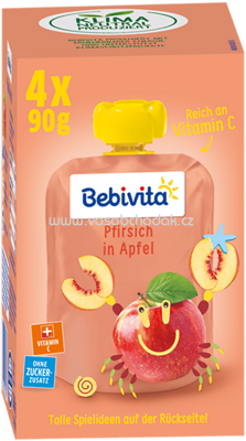 Bebivita Quetschbeutel Pfirsich in Apfel, nach dem 5. Monat, 4x90g, 0,36kg