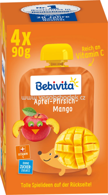 Bebivita Quetschbeutel Apfel Pfirsich Mango, ab 1 Jahr, 4x90g, 0,36kg