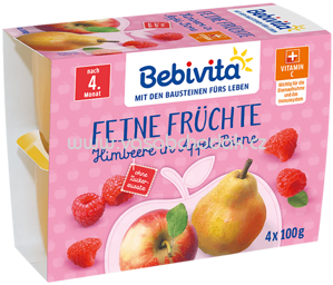 Bebivita Feine Früchte Himbeere in Apfel-Birne, ab 4. Monat, 4x100g, 0,4 kg