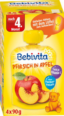 Bebivita Quetschbeutel Pfirsich in Apfel, nach dem 4 Monat, 4x90g, 0,36kg