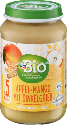 dmBio Apfel-Mango mit Dinkelgrieß, nach dem 5. Monat, 190 g