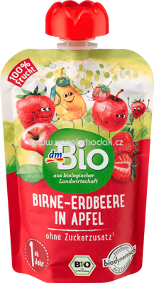 dmBio Quetschbeutel Birne-Erdbeere in Apfel, ab 1 Jahr, 100g