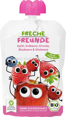 Freche Freunde Quetschbeutel Apfel, Erdbeere, Kirsche, Blaubeere & Himbeere, ab 6. Monat, 100g