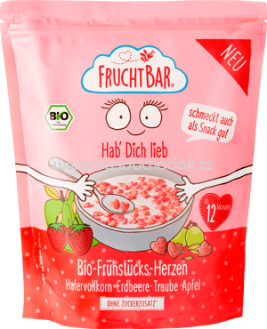 FruchtBar Bio Frühstücks Herzen, Hafervollkorn, Erdbeere, Traube, Apfel, ab 12. Monat, 125g