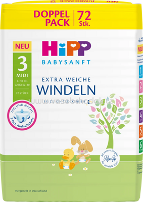 Hipp Babysanft Windeln Gr.3 Midi, Jumbo Pack, 6-10 kg, 72 St