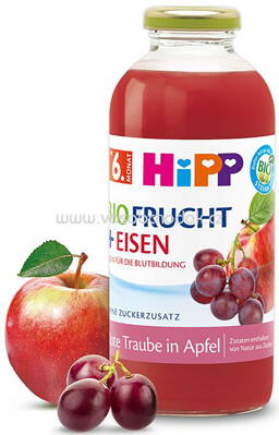 Hipp Bio Frucht + Eisen Rote Traube in Apfel ab 6. Monat, 0,5 l