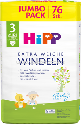 Hipp Babysanft Windeln Gr.3 Midi, Jumbo Pack, 6-10 kg, 76 St