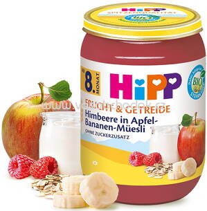 Hipp Frucht & Getreide Himbeere in Apfel-Bananen Müesli, ab 8. Monat, 190g