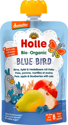 Holle baby food Quetschbeutel Blue Bird, Birne, Apfel & Heidelbeer mit Hafer, ab 6 Monaten, 100g
