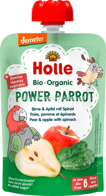 Holle baby food Quetschbeutel Power Parrot, Birne mit Apfel & Spinat, ab 6 Monaten, 100g
