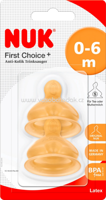 Nuk Ventilsauger First Choice+, Latex, 0-6 Monate, Lochgröße S (Tee), 2 St