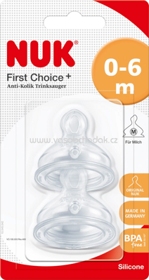 Nuk Ventilsauger First Choice+, Silikon, 0-6 Monate, Lochgröße M (Milch), 2 St