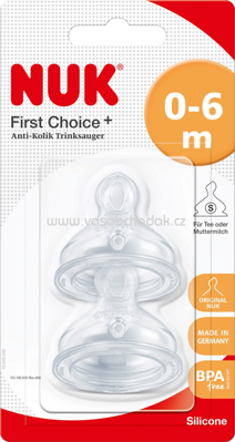 Nuk Ventilsauger First Choice+ Silikon, 0-6 Monate, Lochgröße S (Tee), 2 St