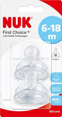 Nuk Ventilsauger First Choice+, Silikon, 6-18 Monate, Lochgröße M (Milch), 2 St