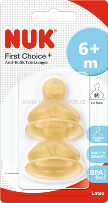 Nuk Ventilsauger First Choice+, Latex, 6+ Monate, Lochgröße M (Milch), 2 St
