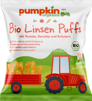 Pumpkin Organics Bio Linsen Puffs mit Tomate, Karotte & Kräutern, ab 1 Jahr, 20g