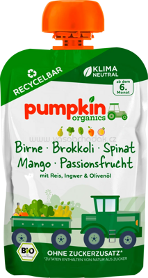 Pumpkin Organics Quetschie mit Birne, Brokkoli, Spinat, Mango, Passionsfrucht, ab dem 6. Monaten, 100g