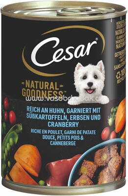 Cesar Natural Goodness reich an Huhn, garniert mit Süßkartoffeln, Erbsen und Cranberry, 6x400g, 2,4kg