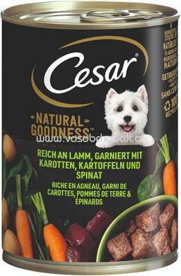 Cesar Natural Godness reich an Lamm, garniert mit Karotten, Kartoffeln und Spinat, 6x400g, 2,4kg
