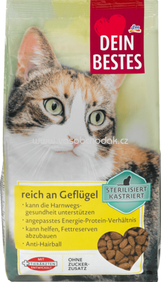 Dein Bestes Sterilisiert-Kastriert Trockenfutter für Katzen, reich an Geflügel, 750 g