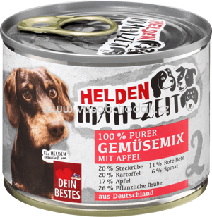 Dein Bestes Nassfutter für Hunde, Heldenmahlzeit, 100 % Purer Gemüsemix mit Apfel, 175 g