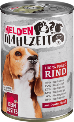 Dein Bestes Nassfutter für Hunde, Heldenmahlzeit, 100 % Pures Rind, 400 g