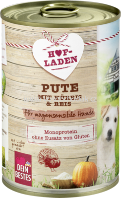 Dein Bestes Nassfutter für Hunde, Hofladen, Pute mit Kürbis & Reis für magensensible Hunde, 400 g