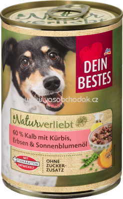 Dein Bestes Nassfutter für Hunde, Naturverliebt, 60 % Kalb mit Kürbis, Erbsen und Sonnenblumenöl, 400 g