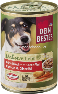 Dein Bestes Nassfutter für Hunde, Naturverliebt, 60 % Rind mit Kartoffel, Karotte und Distelöl, 400 g