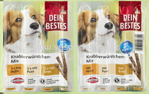Dein Bestes Snack für Hunde, Knabberwürstchen Mix mit 90% Fleisch, 88 g