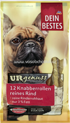 Dein Bestes Snack für Hunde, Ur-Genuss 12 Knabberrollen reines Rind, 65 g