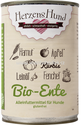 HerzensHund Nassfutter für Hunde, Bio Ente mit Bio Kürbis, Bio Apfel, Bio Kamut, Bio Fenchel, Bio Leinöl, 400 g - ONL