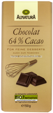 Alnatura Chocolat 64% Cacao, 150g