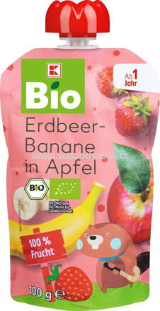 K-Bio Baby Quetschbeutel Erdbeer Banane in Apfel, ab 1 Jahr, 100g